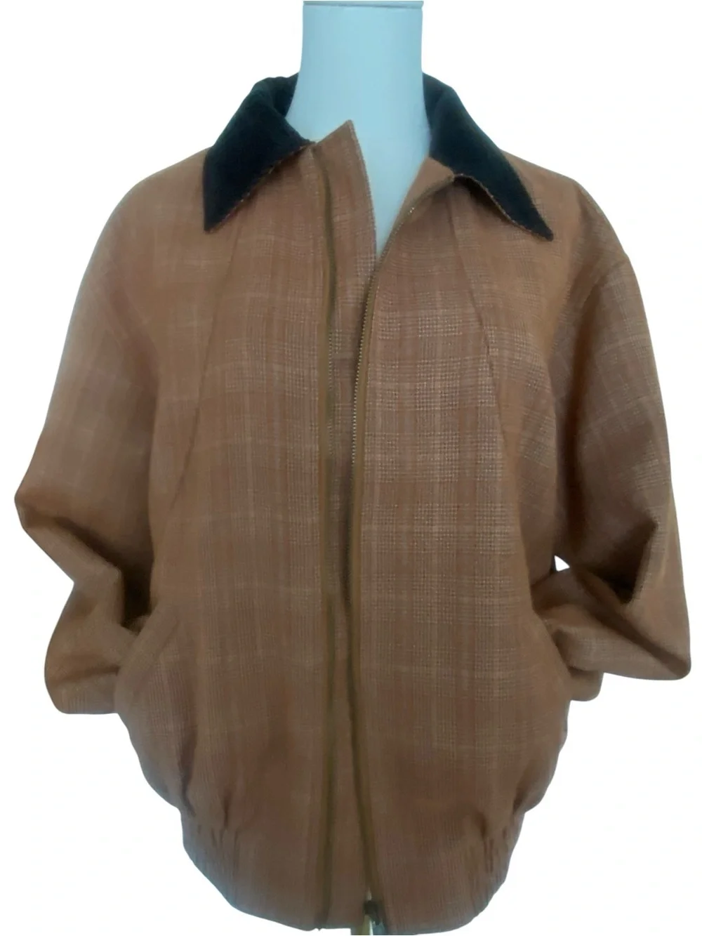 Jacqui E Tan Bomber Jacket with Black Collar